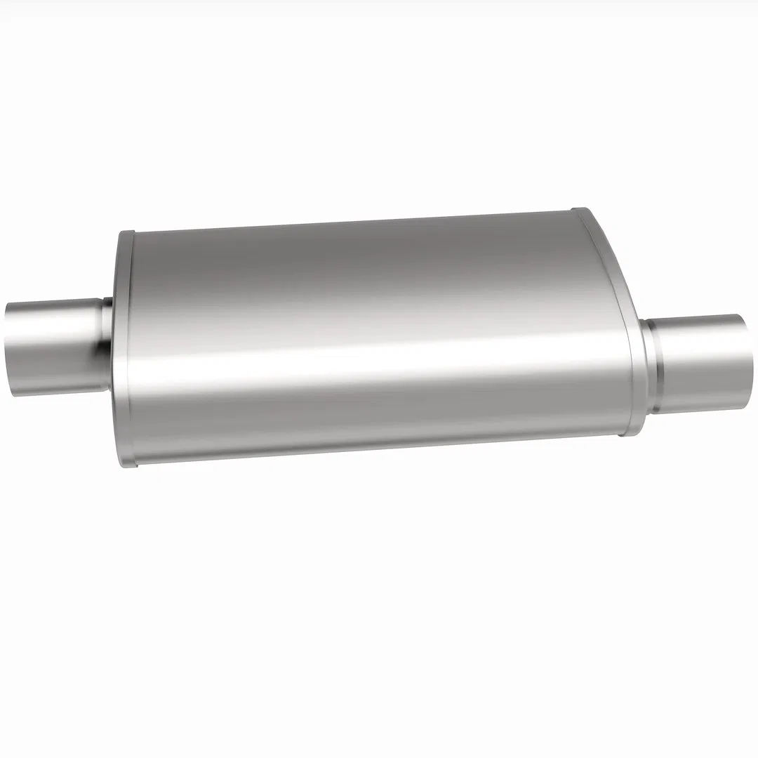 13216 – MAGNAFLOW Exhaust Muffler, 9 Inch Width x 4 Inch Height Oval Stainless Steel Case Single 2-1/2 Inch Offset In...